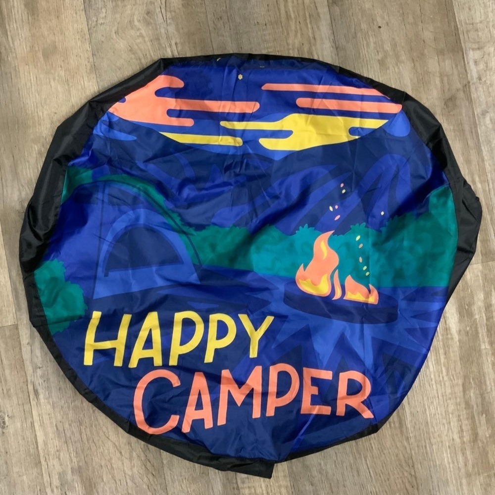 Happy Camper Spare Tire Cover RV Trailer SUV Wheel Protector Outdoor Campfire